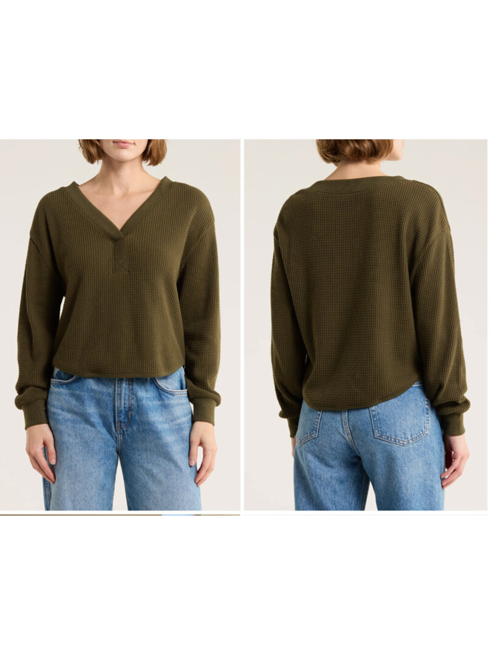 Madewell Cottagecore Thermal Waffle Knit Shirt S V-Neck Oversized Coastal Granny
